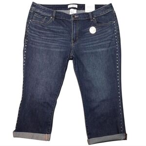 Lane Bryant Signature Fit Mid-rise Pedal Crystal Stud Crop Blue Jean SZ 16 NWT